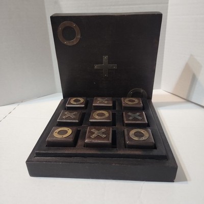 Heavy Wooden Tic Tac Toe Game For Tabletop Solid Wood 7.5in By 7.5in