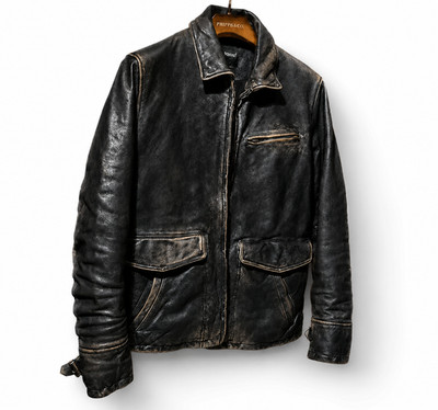 Mens Vintage Motorcycle Cafe Racer Distressed Black Biker Real Leather Jacket