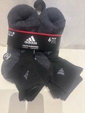 Adidas Youth Cushioned Socks, Quarter Length, Size 13C-4Y, Black/Gray, 6 Pk, NEW
