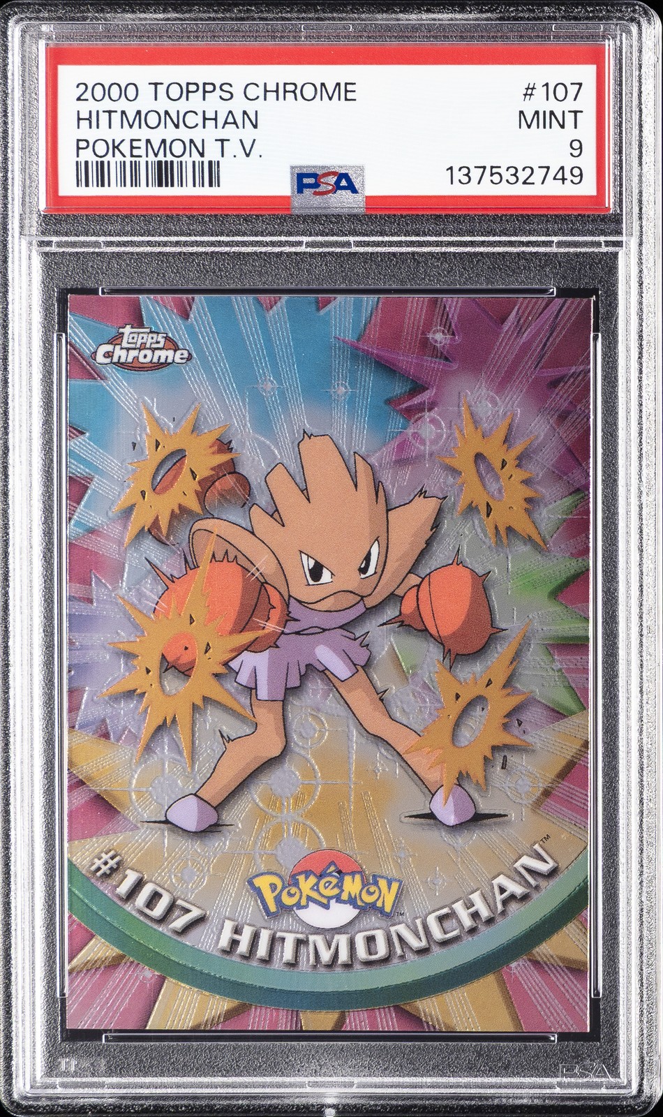 2000 TOPPS CHROME POKEMON T.V. #107 HITMONCHAN PSA 9