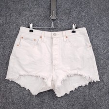 Levi's 501 Original Cut Off Shorts Womens 31 White Denim Raw Hem Button Fly