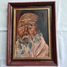 Ölgemälde Portrait alter asiatischer Mann Asiate Gelehrter Holzrahmen signiert