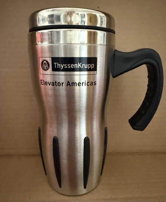 NEW THYSSENKRUPP ELEVATOR AMERICAS STAINLESS STEEL BEVERAGE MUG COFFEE CUP