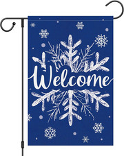 Welcome Christmas Winter Garden Flag 12x18 Inch Double Sided Burlap, Snowflake Y