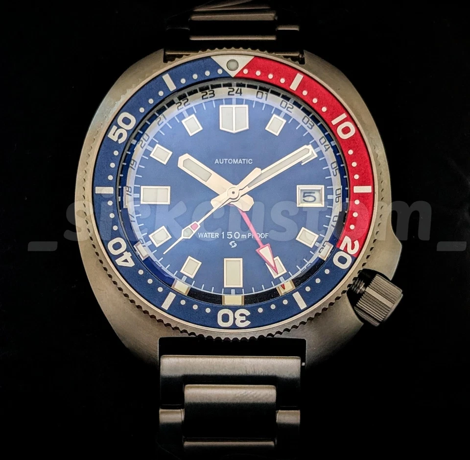 TITANIUM Willard Pepsi GMT RARE Automatic Diver Mod Watch Lume Date SAPPHIRE  - Image 2 of 4
