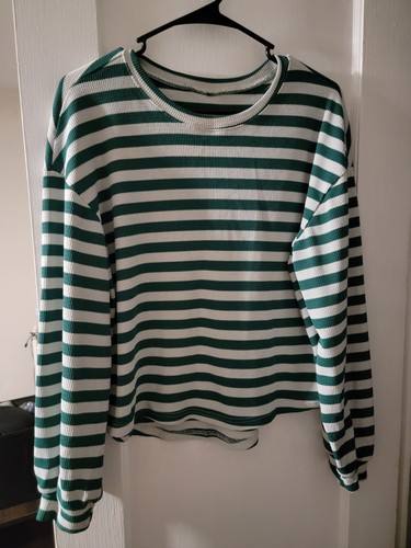 ASOS Stripped Long Sleeve Shirt, Green/Cream, Size M