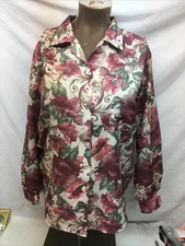 Vintage Laura Mae Button Up Blouse Womens 16 Floral Chiffon 80s 90s Retro