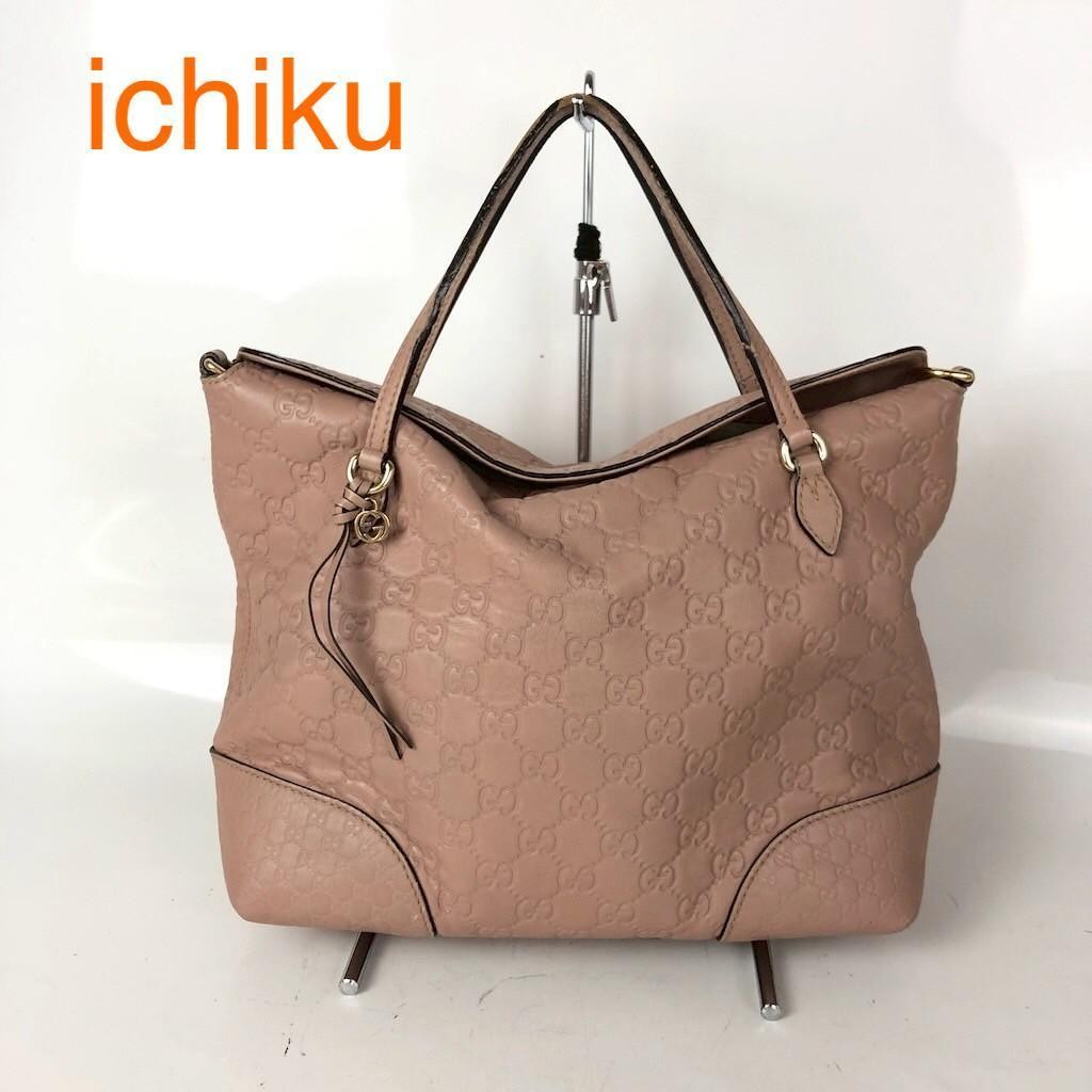 GUCCI Gucissima Leather Tote Bag Pink Beige Ladies Authentic Used