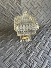 Vintage Jeanette Compote Candy Dish On Pedestal Lid Pressed Glass Gold trim 8"H
