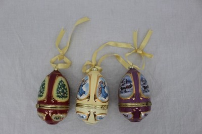 Avon Musical Egg Christmas Baubles Set Of 3 Porcelain Multicolor Hanging Decor