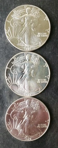 Lot of Three 1987 $1 American Silver Eagle Dollars