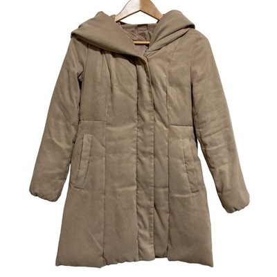 ANAYI Faux Suede Down Coat Jacket with Volume Collar, Size 36, Beige Women USED