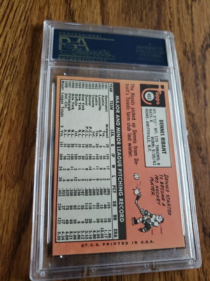 1969 Topps Dennis Ribant #463 PSA Mint 9 (OC) Kansas City Royals  - Image 2 of 2