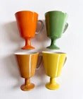 4 Mid-Century Vtg Norleans Pedestal Coffee Cups Mugs Bright Colors Orange Green