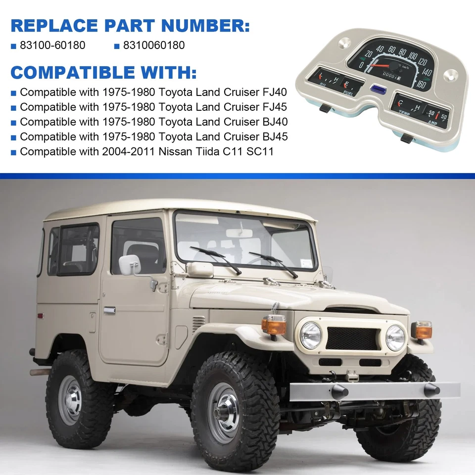 Speedometer Gauge Cluster 83100-60180 For Toyota Land Cruiser FJ40 FJ45 BJ40 Foto 2 de 4