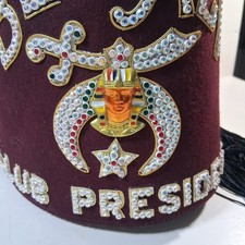 Vintage Shriners Red Fez Hat Cap Ben Ali Sphinx Past Club President Sz 7 1/8 Med