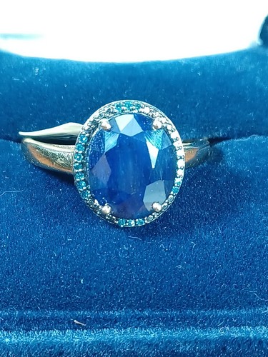 Sterling Silver 925 Blue Sapphire Like Blue Created Diamonds Signed Ring Tags - Picture 2 of 15