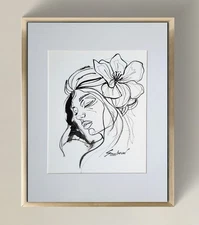 Original Ink Line Drawing on Watercolor Paper_ Minimalist Art Signed by Artist