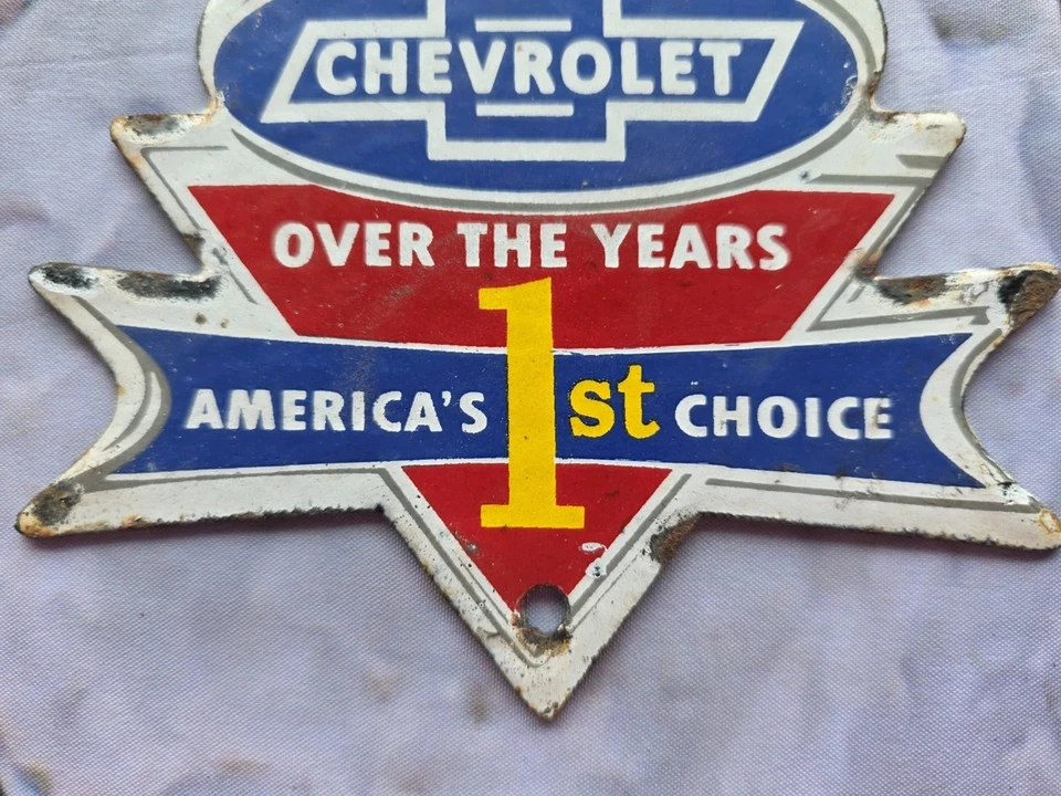 VINTAGE CHEVROLET AMERICA'S 1ST CHOICE PORCELAIN Sign 6"×5" - Image 3 of 4