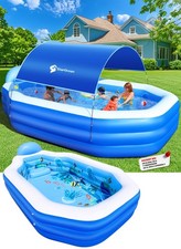 Inflatable Pool with Canopy 118 x75 x22 Dark Blue Large Swimming Kids Adult