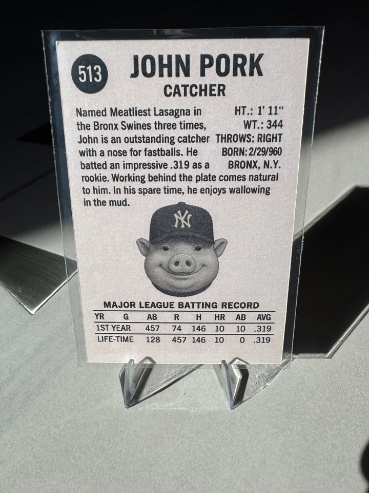 Tarjeta de béisbol John Pork Rookie #00 Catcher Meme Parodia Tarjeta deportiva Nueva Como Nueva Foto 2 de 3
