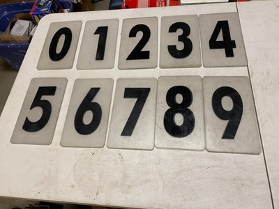 Vtg set #1 (30) gas station black background clear acrylic numbers 6 -7  3 each