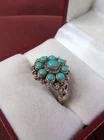 Beautiful Vintage CW Sterling Silver Turquoise Flower Cluster Ring Size 5.5
