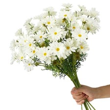 15 Bundles Artificial Daisy Flowers White Silk UV Resistant Outdoor Fake