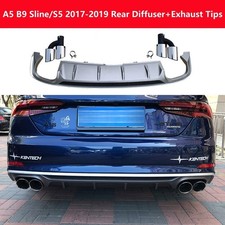 Gray Rear Diffuser Lip Spoiler Exhaust Tips Fit Audi A5 B9 Sline S5 2016-2019