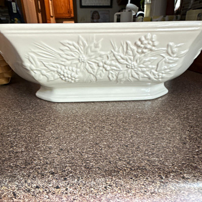 Longaberger White Ceramic Rectangular Floral Casserole Dish Oven Microwave Safe