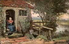 Quiet Corner Tuck Homesteads Series vintage art postcard artist Heyerman u280