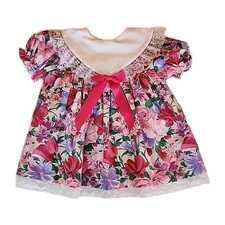 Vintage 80s 90s Toddler Girls Dress Cottage Prairie Lace Pink Floral Sz 24M
