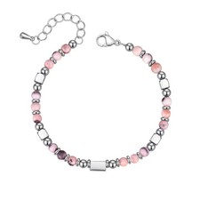 Women's Bracelet Pink Round Beads, Tiny Gemstone Beaded Bracelet Fashion item wi