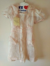 Vtg 40s Handmade Little Girl Dress Pale Pink Chiffon Sheer Age 5 Ruffle Pinafore