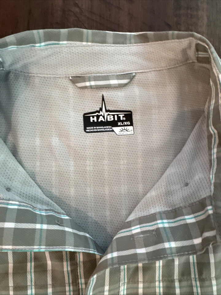 Camisa de pesca Habit para hombre manga larga con botones ventilada talla XL gris verde a cuadros Foto 3 de 4