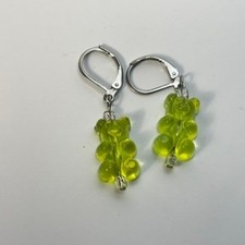 Mismatched Gummy Bear Drop Earrings Purple Red Acrylic Leverback