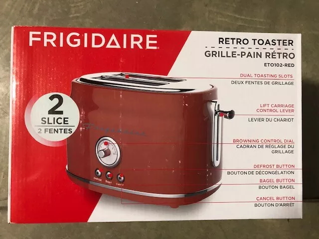 Frigidaire Retro 2 Slice Toaster Maker with Wide Slots for Bread Red ETO102