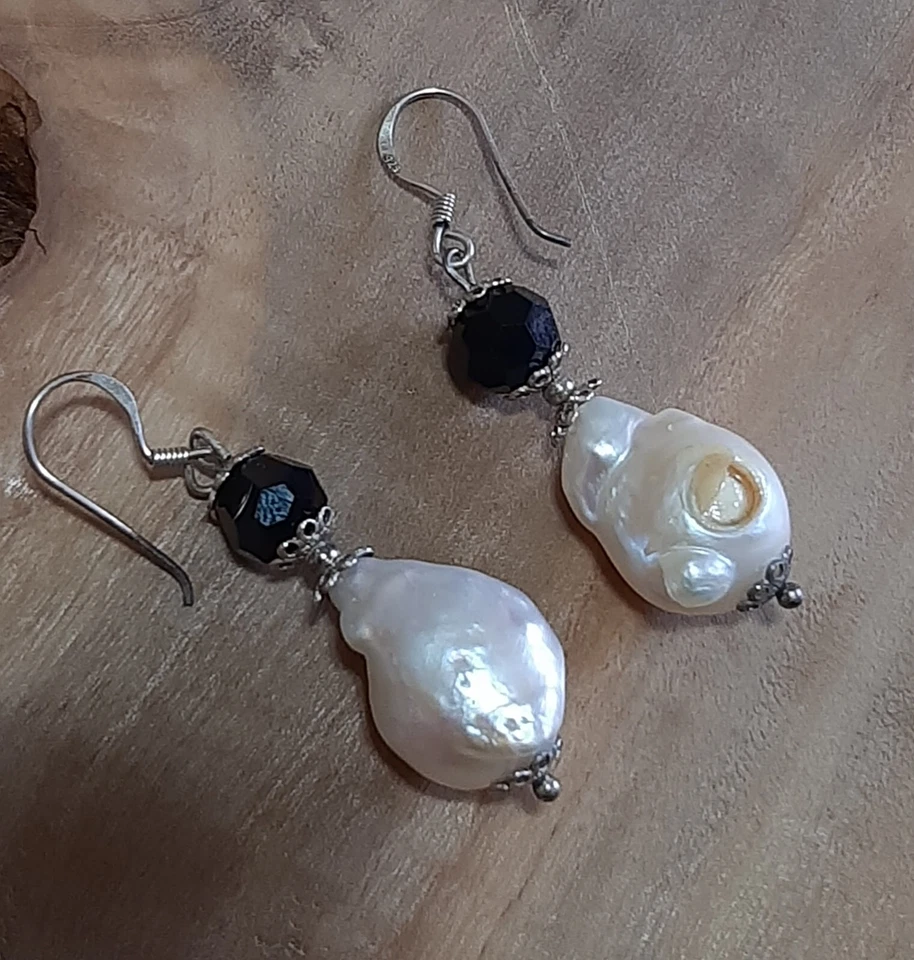 Orecchini ARGENTO 925 donna pirata pendenti perle barocche scaramazze - Immagine 2 di 4