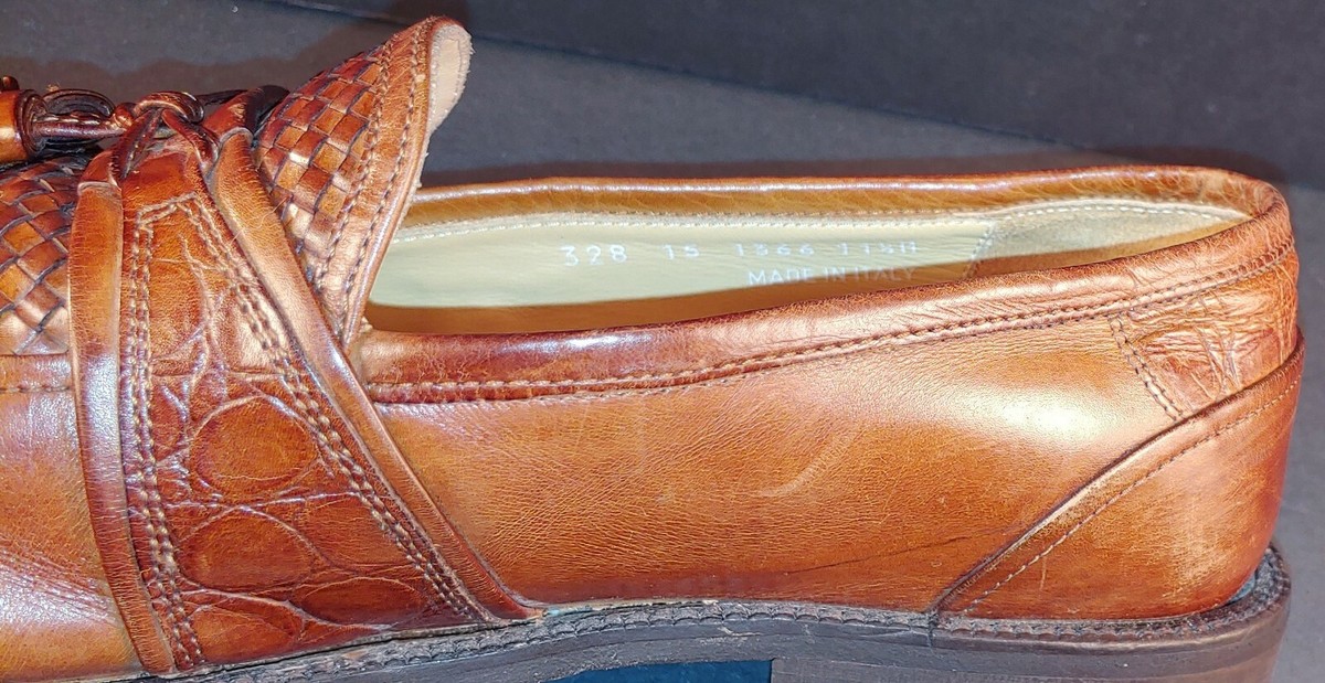 JOHNSTON & MURPHY BROWN LEATHER WOVEN VAMP TASSEL LOAFERS 