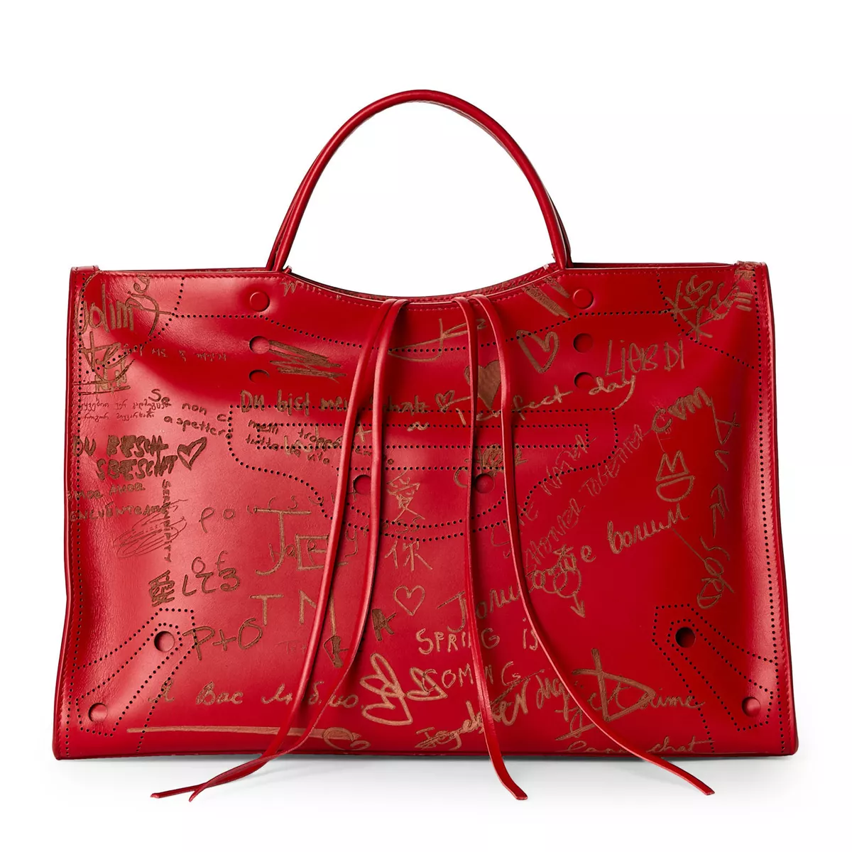 BALENCIAGA Blackout Leather City Bag in Red