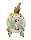 Antique Japanese Satsuma Rooster Drum Footed Pottery Canister Meiji Period 8"