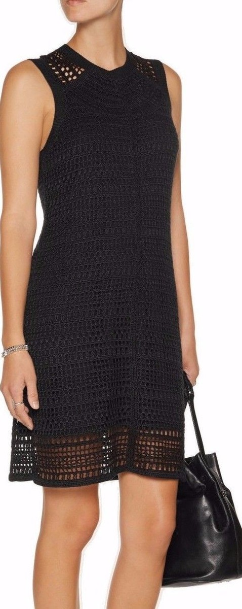 THEORY "Nirlee" open-knit crochet Navy Dress $485 Sexy Knit Pencil Dress S  Boho | eBay
