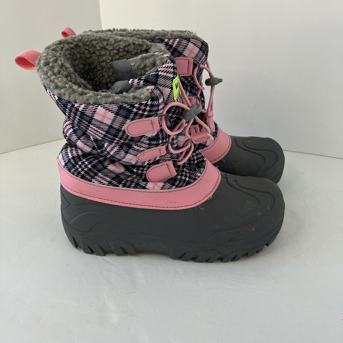 Western Chief Girls' Snowden Sweet Plaid Winter Boots size Pink and Gray