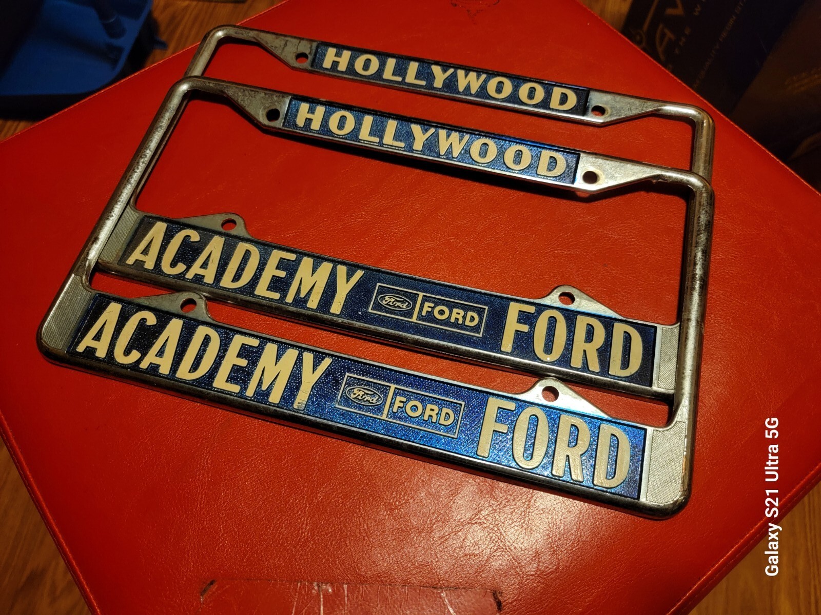 Vintage Hollywood Academy Ford Dealership License Plate Frame Mustang