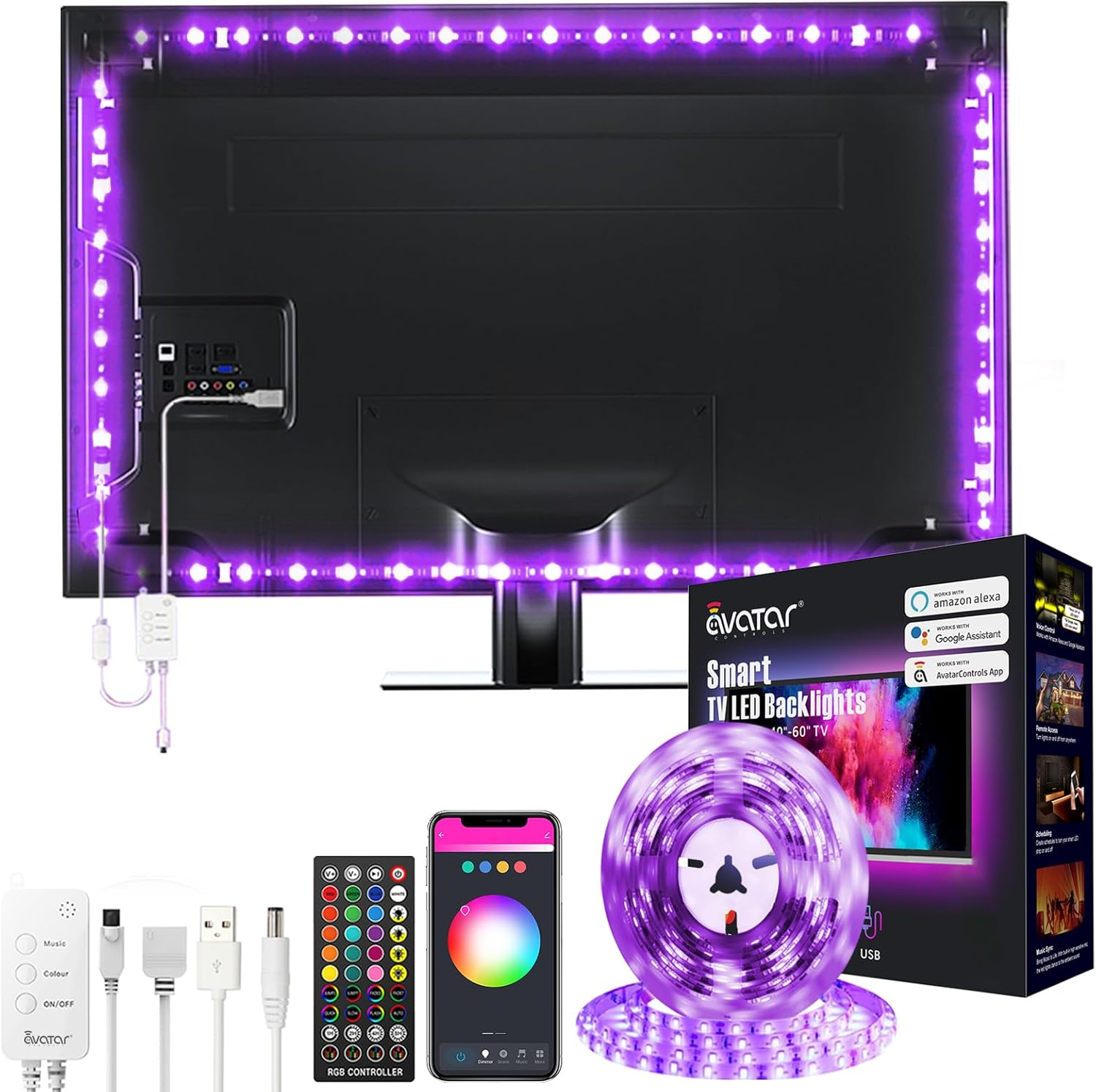 Smart TV LED Backlights, 9.8Ft Wifi Strip Lights for TV Compatible with Alexa, G