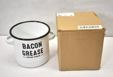 Bacon Grease Vintage Storage Container Tin White/Black w Handles Kitchenware