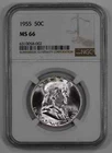 1955 FRANKLIN HALF DOLLAR 50C NGC CERTIFIED MS 66 MINT UNC - WHITE! (002)