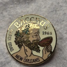 Bacchus Lapel Pin or Pendant  Mardi Gras Krewe Favor Golden Hair Writing