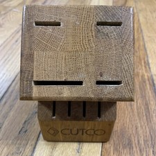 CUTCO 8-Slot Honey Solid Oak Knife Block Holder Made in USA