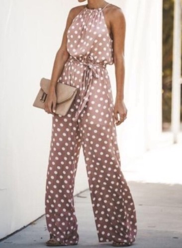 Polka Dot Halter Neck Sugar lips Jumpsuit S Pullon Adjustable Tie Back Wide Legs